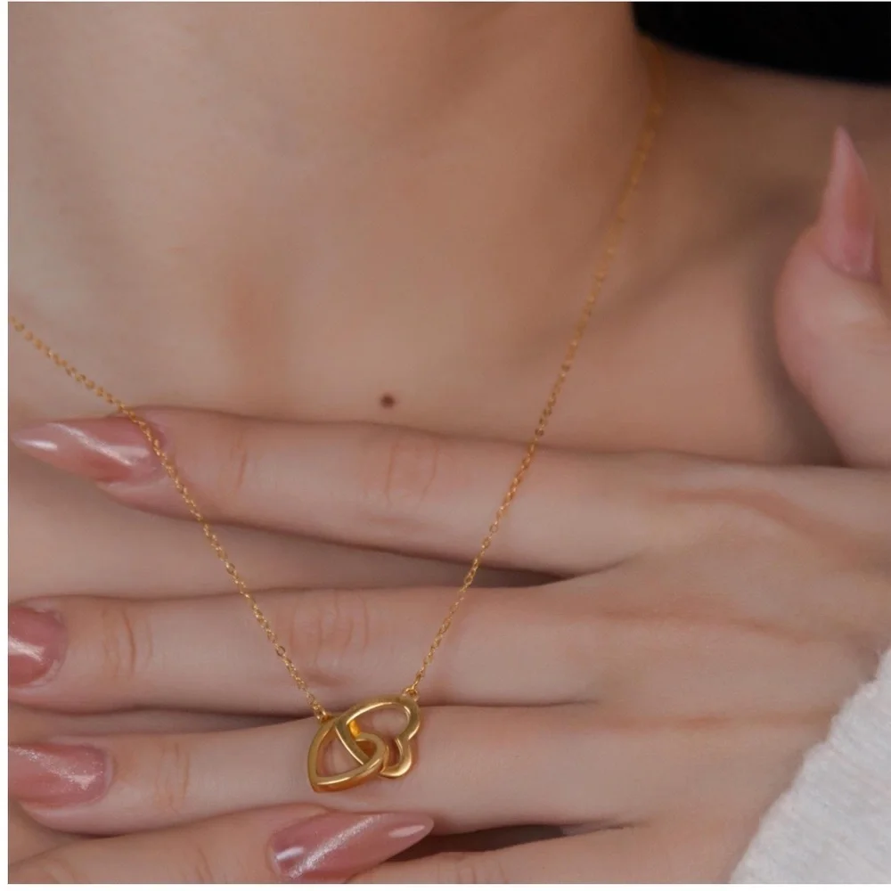 Charter Club 18K gold plated Double Heart Interlocking Necklace – Solid Silver - Picture 2 of 4